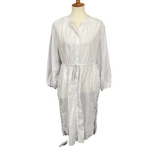 J‎ Crew Dress Womens 12P Petite Blue Stripe Shirtdress Tie Waist 100% Cotton